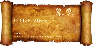 Milich Vince névjegykártya